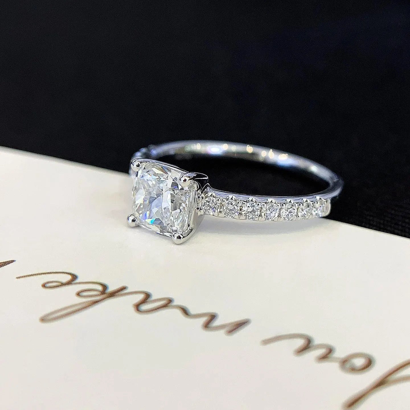 Cushion 1.20tcw Lab Grown Diamond Solitaire Basket Pave Engagement Ring, D-E-F Color, VVS-VS Clarity - IGI Certified