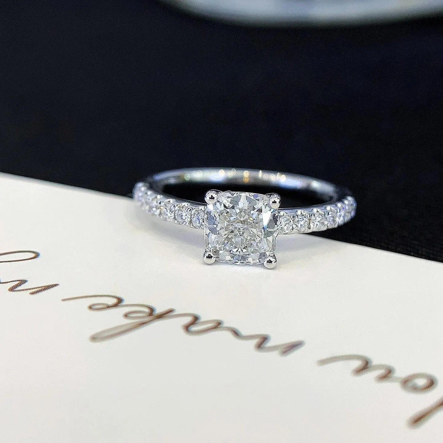Cushion 1.20tcw Lab Grown Diamond Solitaire Basket Pave Engagement Ring, D-E-F Color, VVS-VS Clarity - IGI Certified