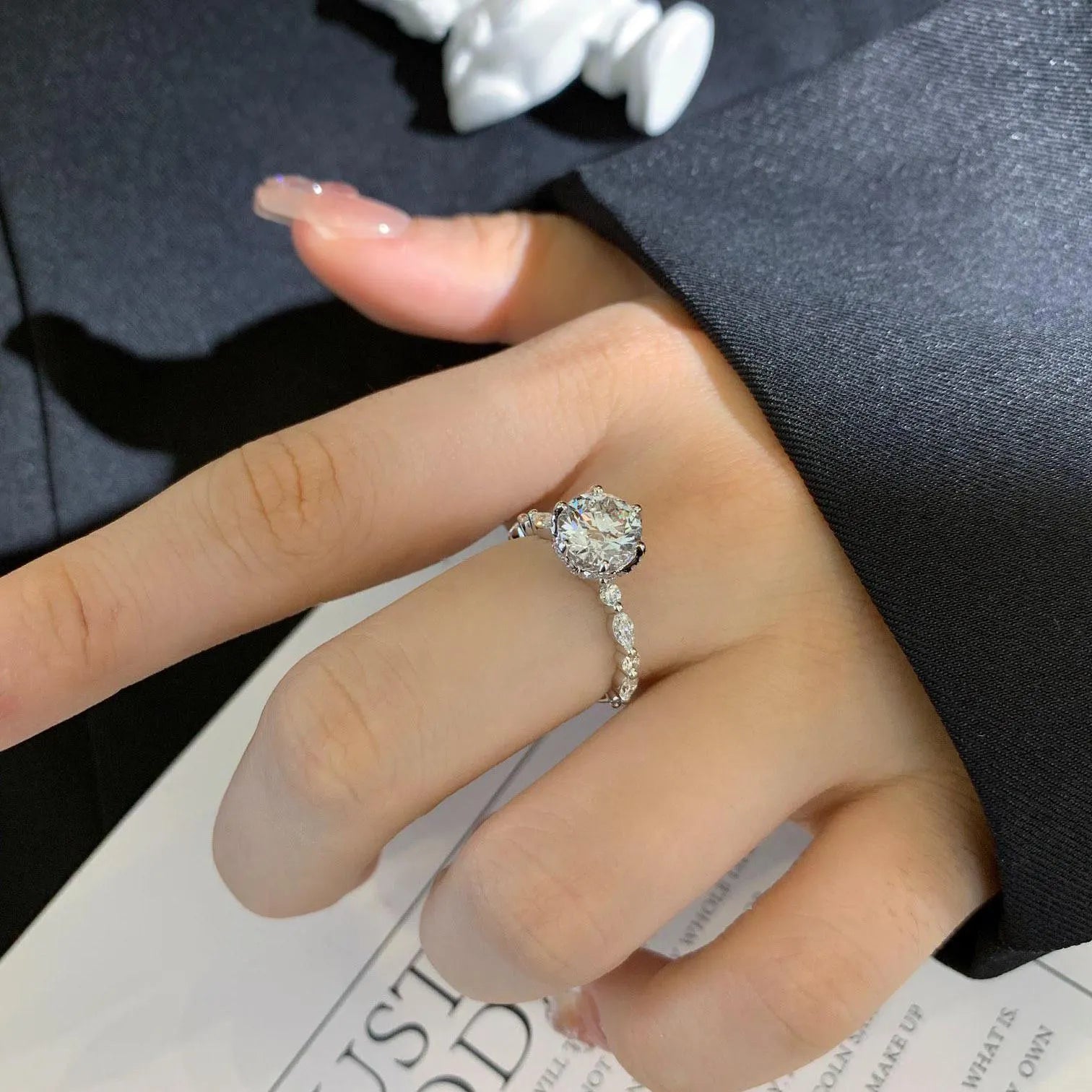 Round 1.80tcw Lab Grown Diamond 6 Unique Design Prong Engagement Ring, D-E-F Color, VVS-VS Clarity - IGI Certified