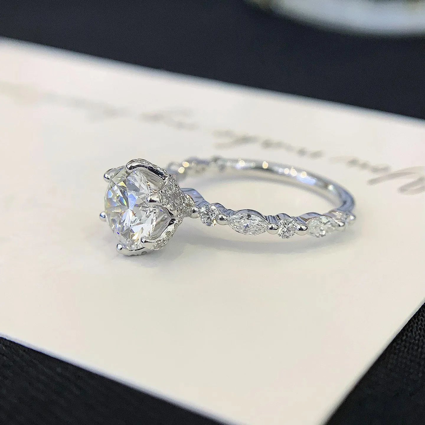Round 1.80tcw Lab Grown Diamond 6 Unique Design Prong Engagement Ring, D-E-F Color, VVS-VS Clarity - IGI Certified