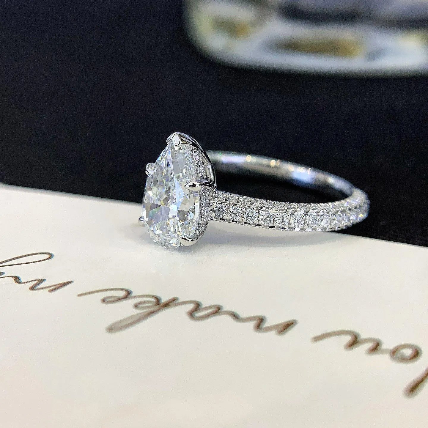 Pear 2.80tcw Lab Grown Diamond 5 Prong Solitaire Pave Engagement Ring, D-E-F Color, VVS-VS Clarity - IGI Certified