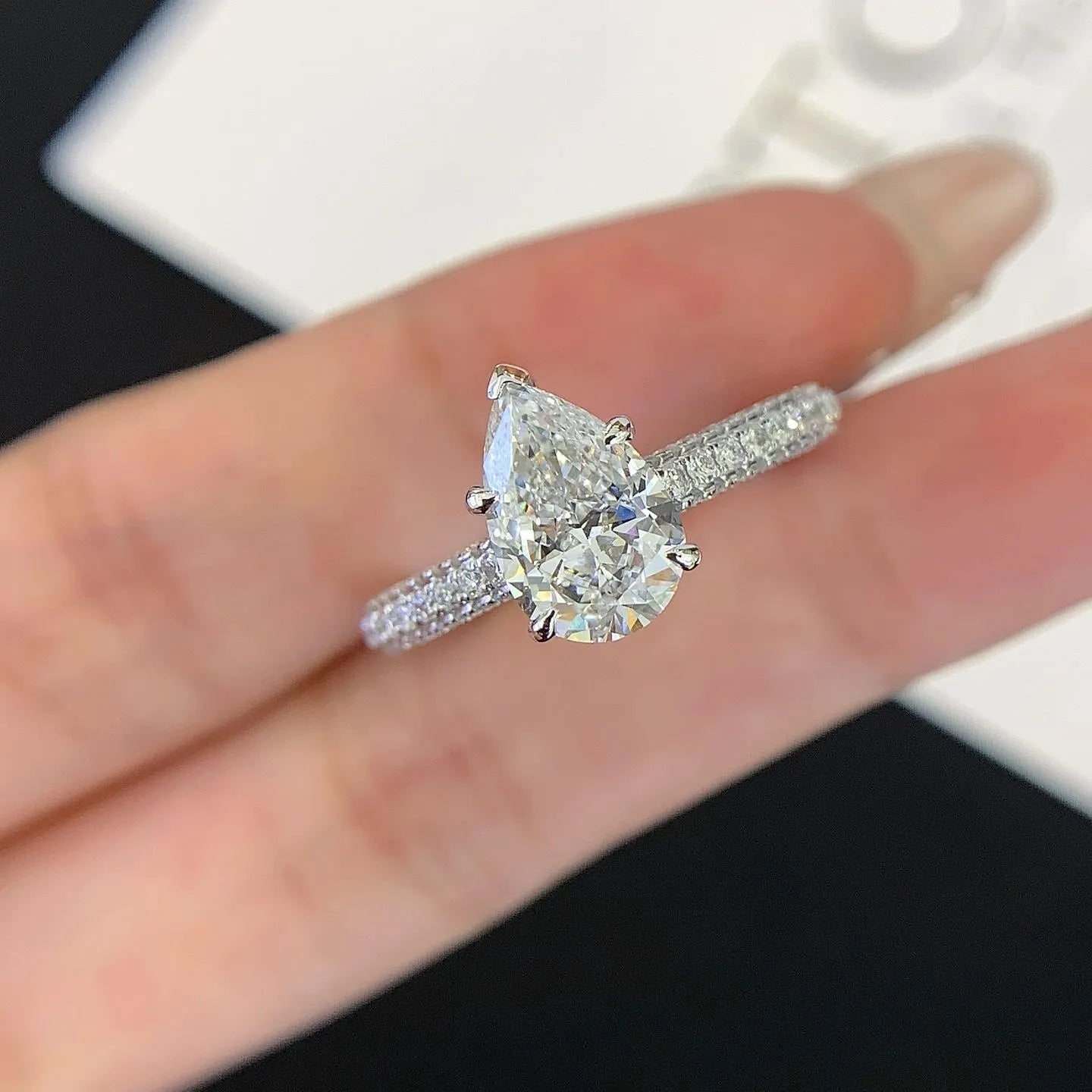 Pear 2.80tcw Lab Grown Diamond 5 Prong Solitaire Pave Engagement Ring, D-E-F Color, VVS-VS Clarity - IGI Certified