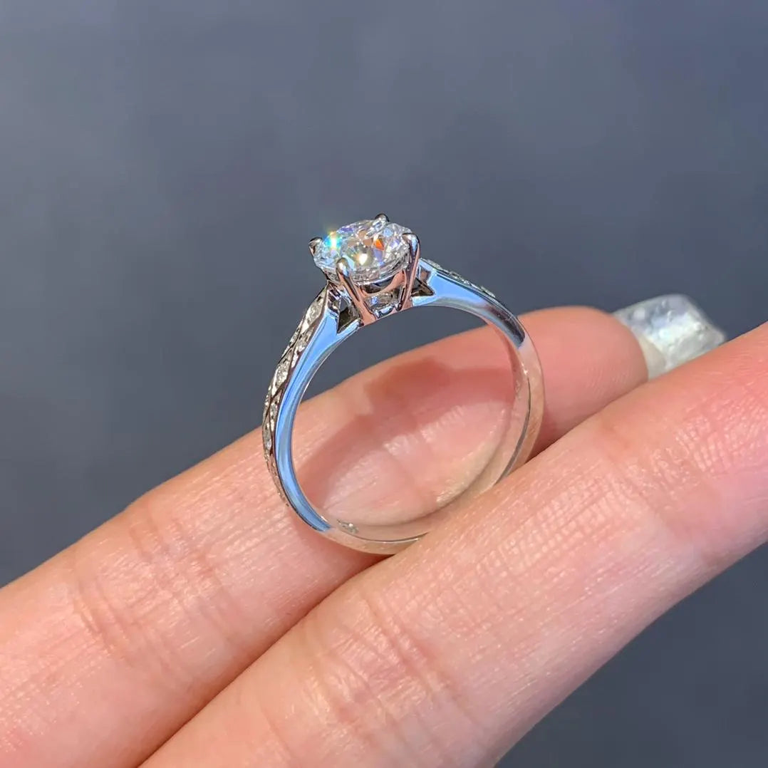 Round 1.20tcw Lab Grown Diamond Cathedral Shank Engagement Ring, D-E-F Color, VVS-VS Clarity - IGI Certified