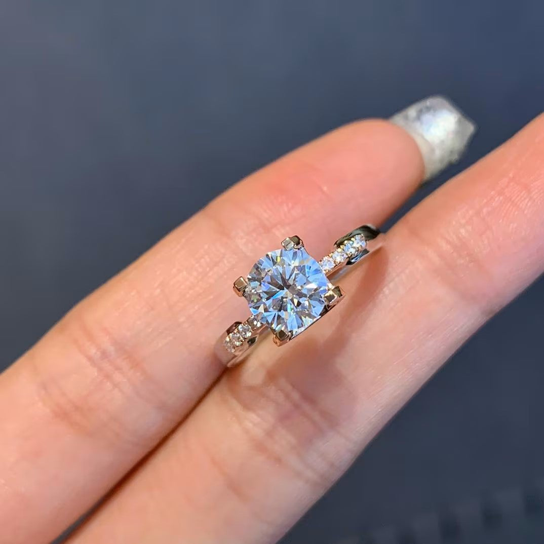 Round 1.10tcw Lab Grown Diamond Two Tone Engagement Ring, D-E-F Color, VVS-VS Clarity - IGI Certified
