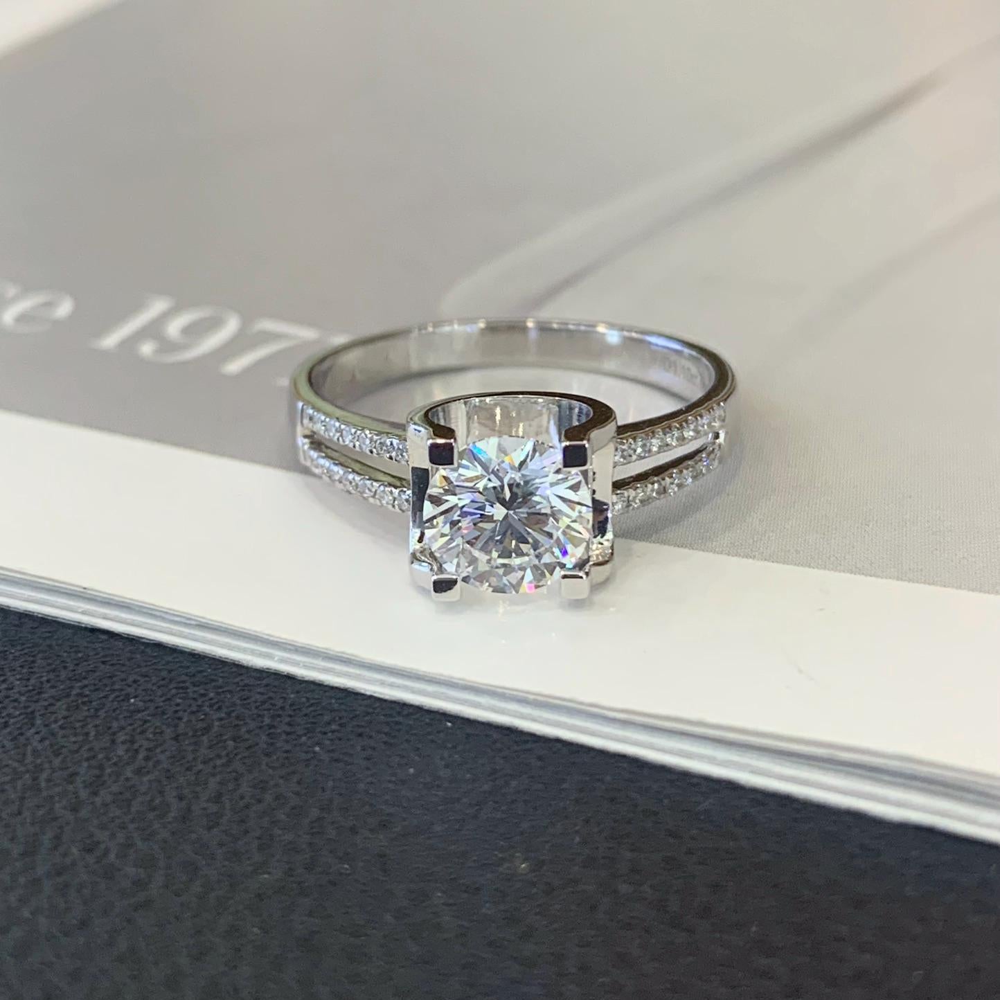 Round 1.20tcw Lab Grown Diamond Split Band Solitaire Engagement Ring, D-E-F Color, VVS-VS Clarity - IGI Certified