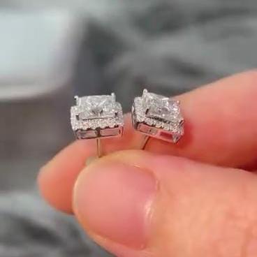 Princess 2.40tcw Lab Grown Diamond Halo Set Stud Earring, D-E-F Color, VVS-VS Clarity - IGI Certified