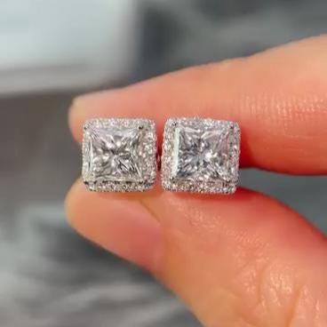 Princess 2.40tcw Lab Grown Diamond Halo Set Stud Earring, D-E-F Color, VVS-VS Clarity - IGI Certified