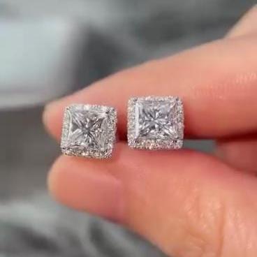 Princess 2.40tcw Lab Grown Diamond Halo Set Stud Earring, D-E-F Color, VVS-VS Clarity - IGI Certified