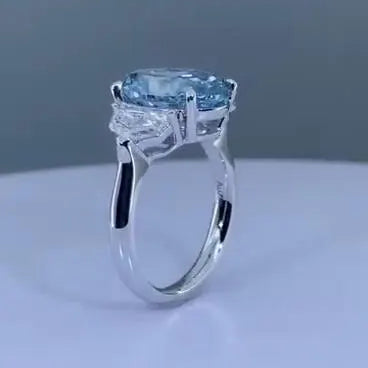 Oval 5.00tcw Fancy Blue Lab-Grown Diamond Engagement Ring | 3-Stone Style | IGI Certified