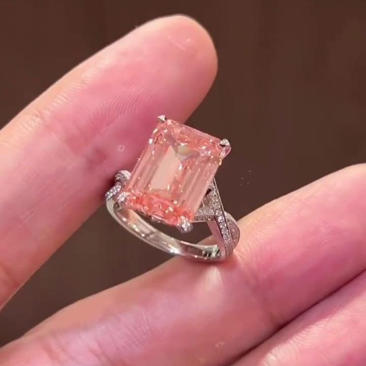 Fancy Pink 5ct Emerald Lab Diamond Ring | 0.50ct Side Stones | IGI Certified | 5.50tcw Engagement