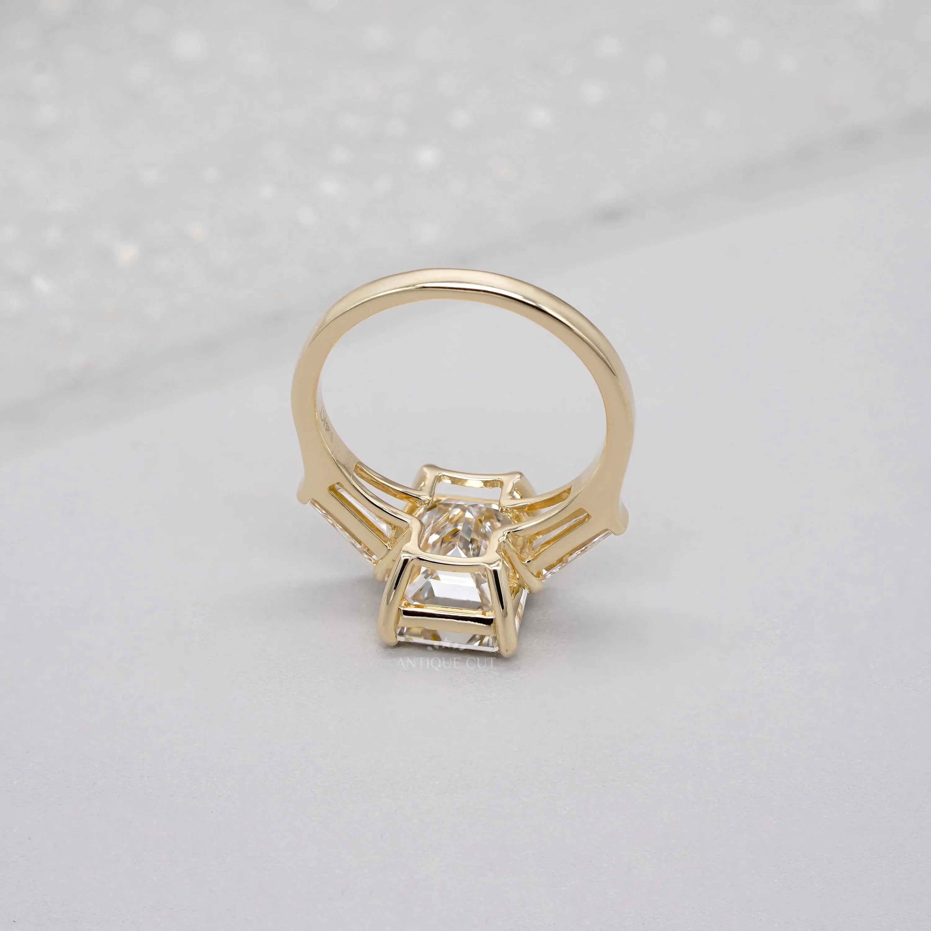 Emerald 5.60tcw Lab Diamond Three Stone Engagement Ring | Tap Baguette Side | IGI Certified