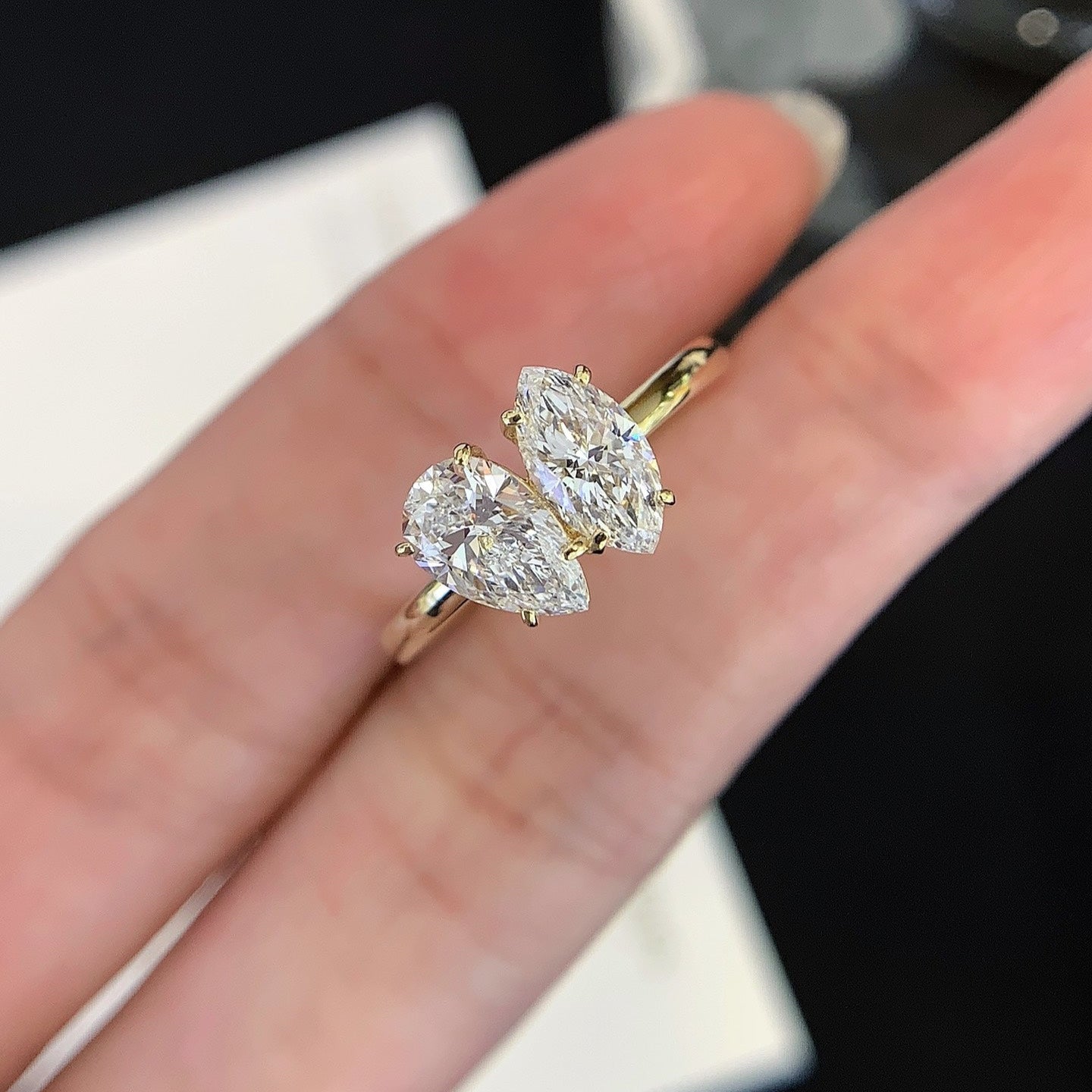 2.00ctw Marquise And Pear Lab-Grown Diamond Toi et Moi Engagement Ring – IGI Certified, VVS-VS Clarity, D-E-F Color
