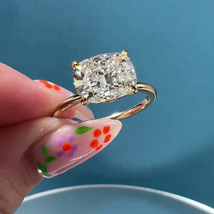 3.00ct Elongated Cushion Lab Diamond East-West Ring | IGI Certified | Yellow Gold