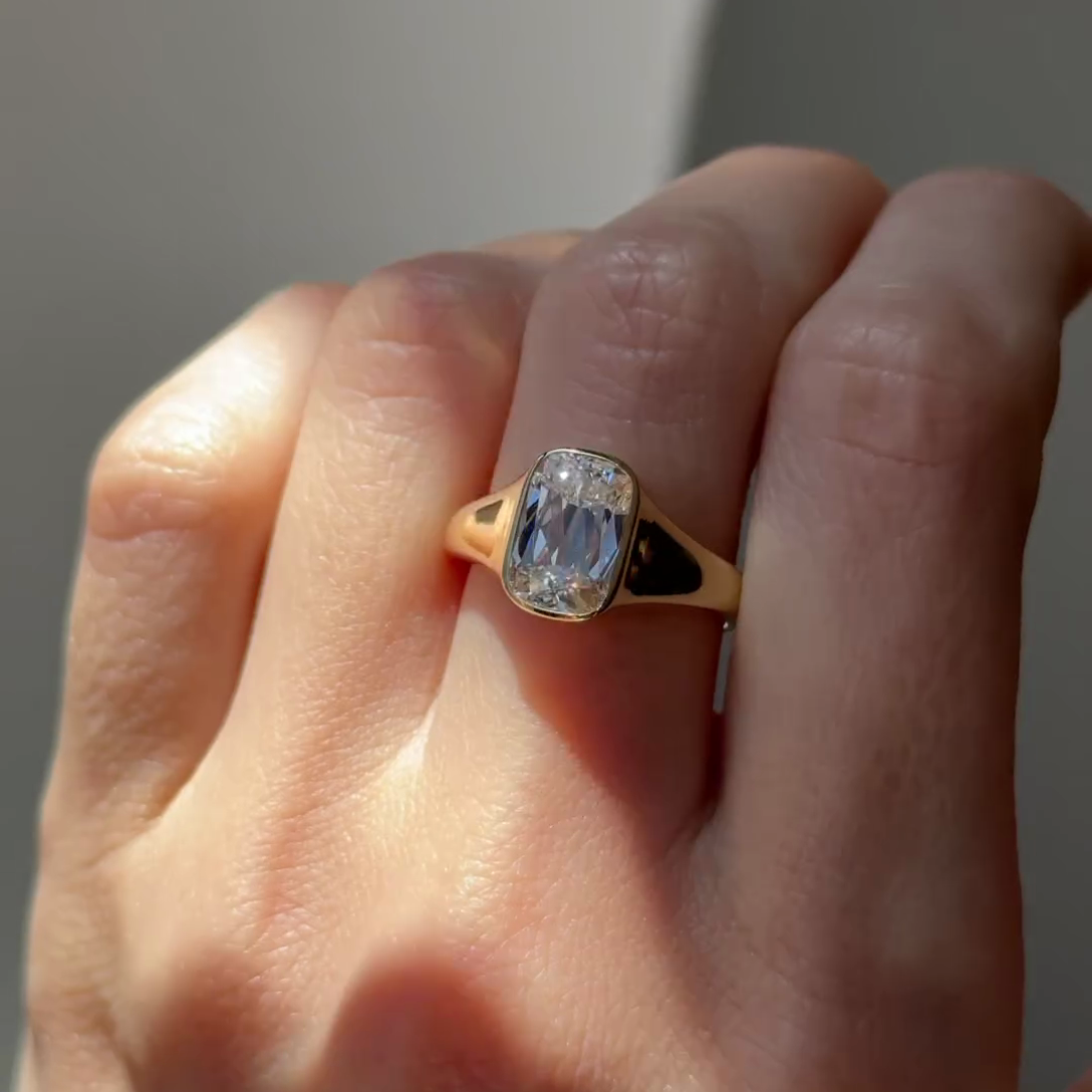 2.50ct Cushion Old Mine Lab Grown Diamond Bezel Engagement Ring | IGI Certified | Ethical Gold