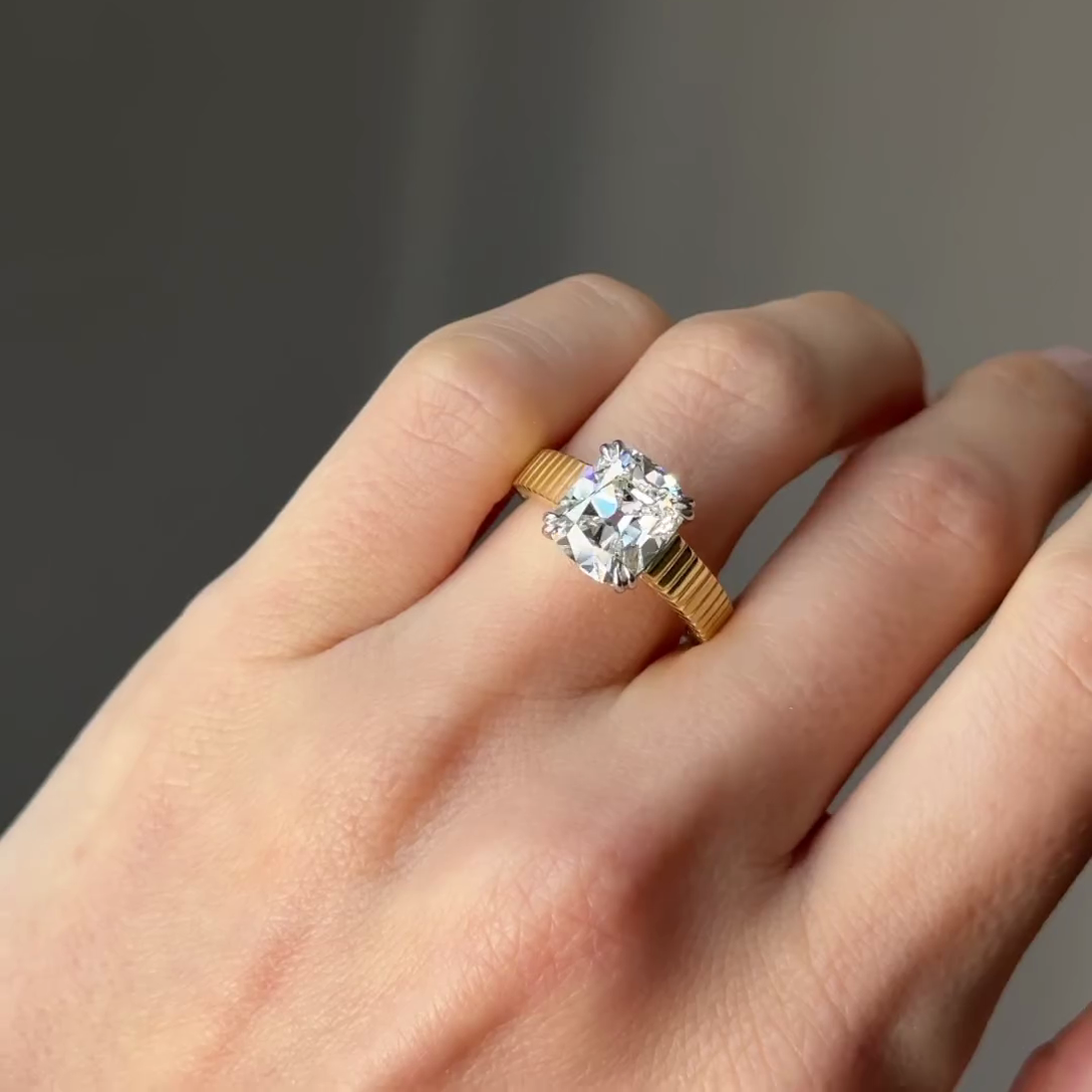 Elongated Cushion 3.00tcw Old Mine Lab Diamond Ring | Unique Band | IGI Certified | D-E-F | VVS–VS