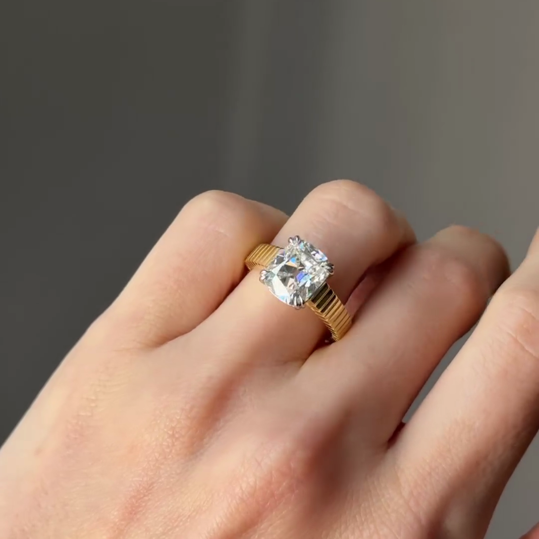 Elongated Cushion 3.00tcw Old Mine Lab Diamond Ring | Unique Band | IGI Certified | D-E-F | VVS–VS