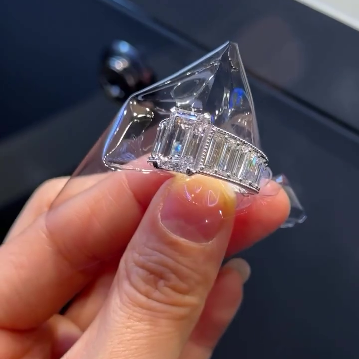 Emerald 10.00tcw Lab Diamond Side Stone Pavé Ring | IGI Certified | D-E-F | VVS–VS