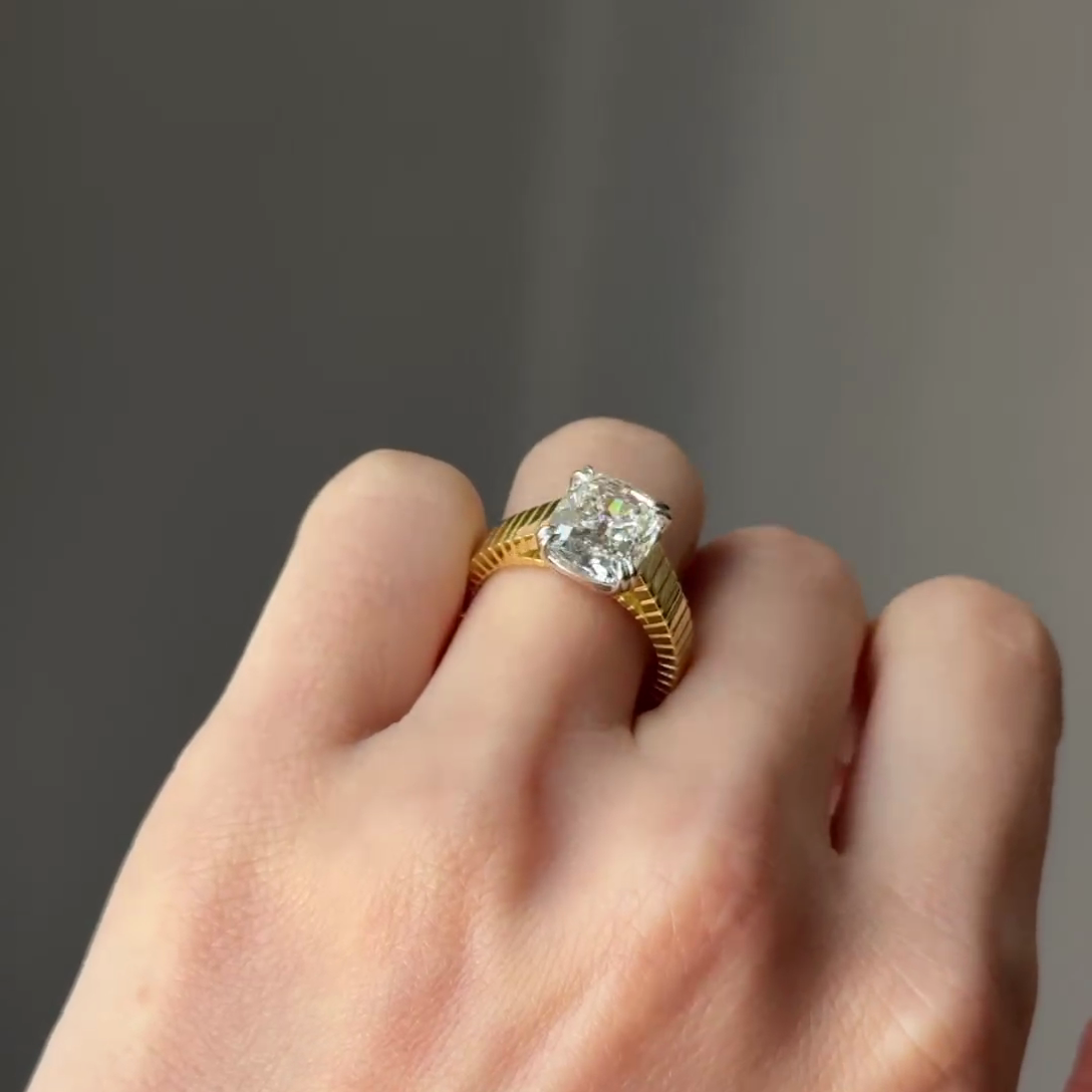 Elongated Cushion 3.00tcw Old Mine Lab Diamond Ring | Unique Band | IGI Certified | D-E-F | VVS–VS