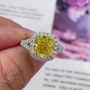 3.50tcw Fancy Yellow SQ.Cushion Lab Diamond Ring | Halo Split Style | IGI Certified