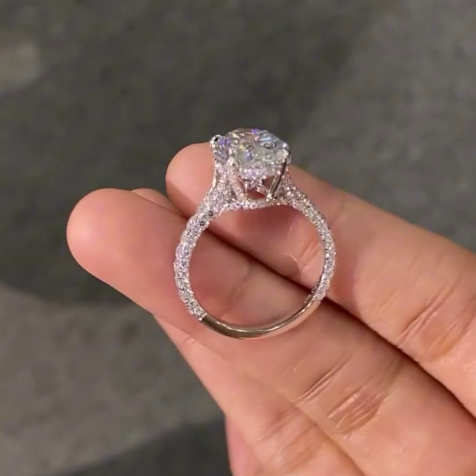 Oval 5.00tcw Lab Grown Diamond Pave Engagement Ring, D-E-F Color, VVS-VS Clarity - IGI Certified