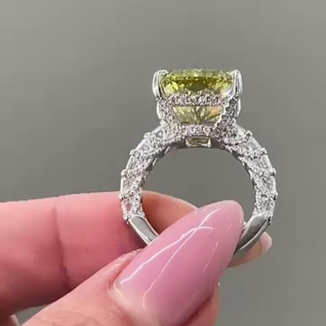 Fancy Yellow 15.50tcw Radiant Lab Grown Diamond Ring | 10ct Center + 5.50ct Side Stones | IGI Certified