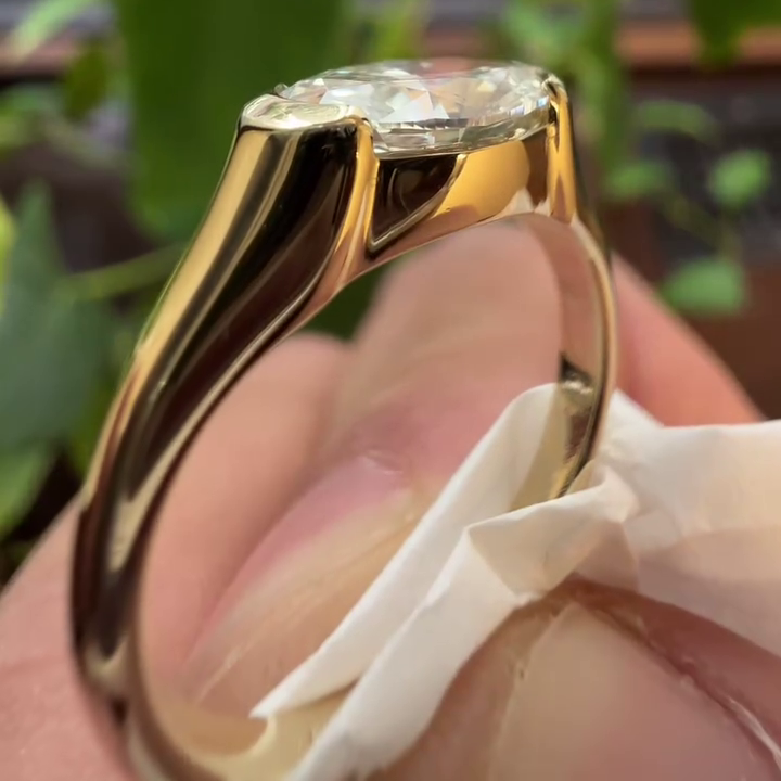 Custom 5ct Oval Lab-Grown Diamond Half-Bezel Engagement Ring | D VVS | 18K Yellow Gold | IGI Certified