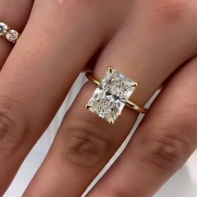 Radiant 4.10tcw Lab Grown Diamond Hidden Halo Solitaire Engagement Ring, D-E-F Color, VVS-VS Clarity - IGI Certified
