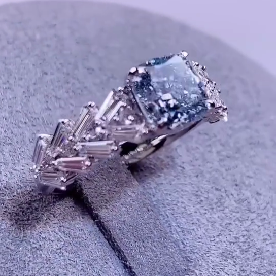 Cushion Blue 1.00tcw Lab Grown Diamond Baguette Accent Engagement Ring | White Gold | D-E-F Color | VVS-VS Clarity | IGI Certified