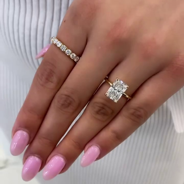 Radiant 4.10tcw Lab Grown Diamond Hidden Halo Solitaire Engagement Ring, D-E-F Color, VVS-VS Clarity - IGI Certified