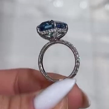 Fancy Blue 6.30tcw Emerald Lab Diamond Ring | 0.30ct Side Stones With Hidden Halo | IGI Certified