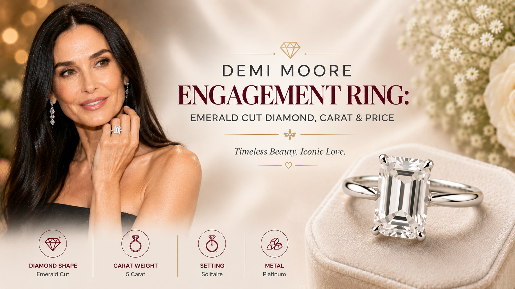 Demi Moore Engagement Ring: Emerald Cut Diamond, Carat & Price