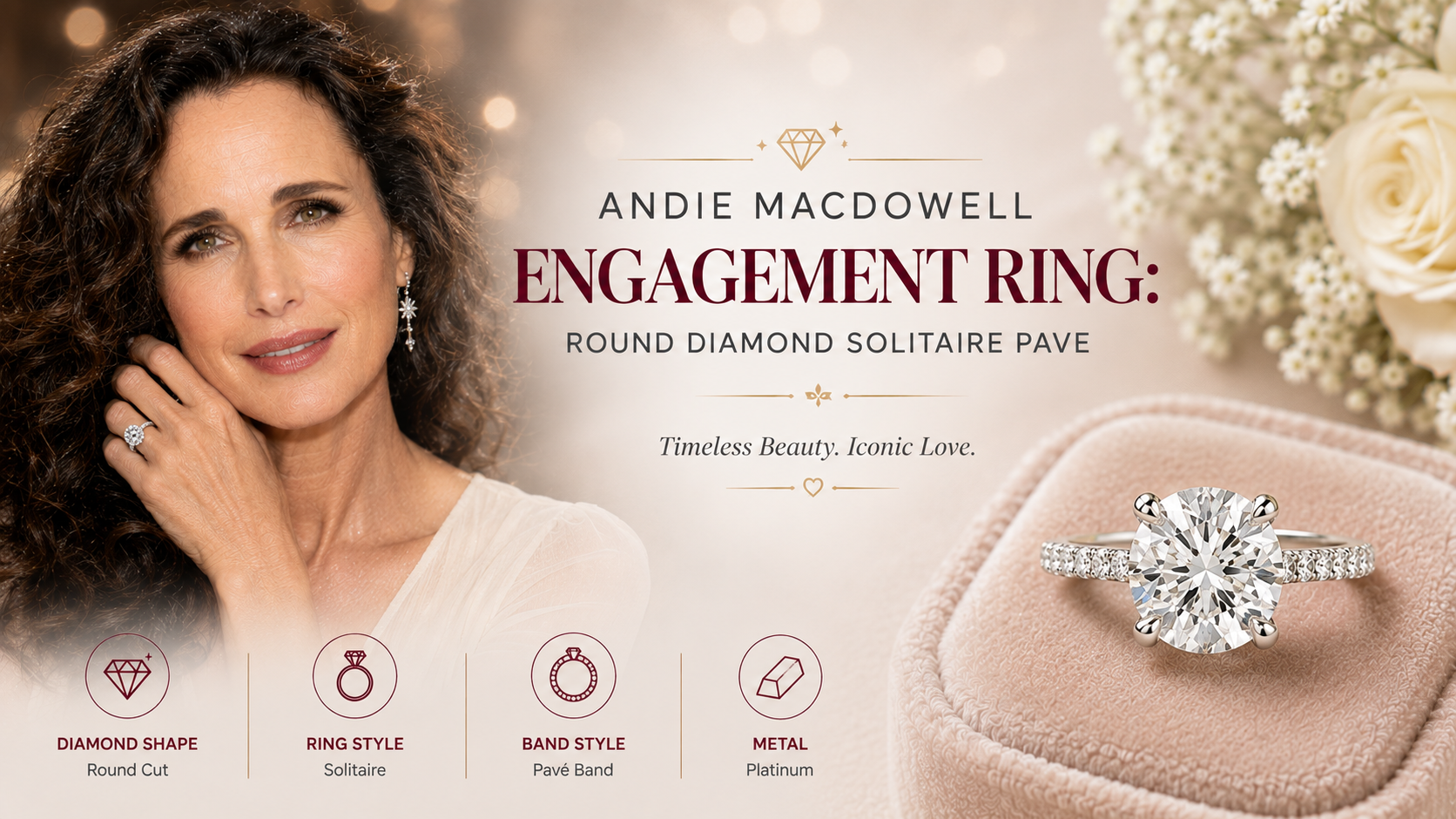 Andie MacDowell Engagement Ring: Round Diamond Solitaire Pave
