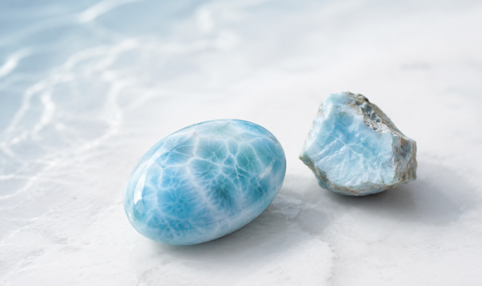 Larimar stone on soft white background