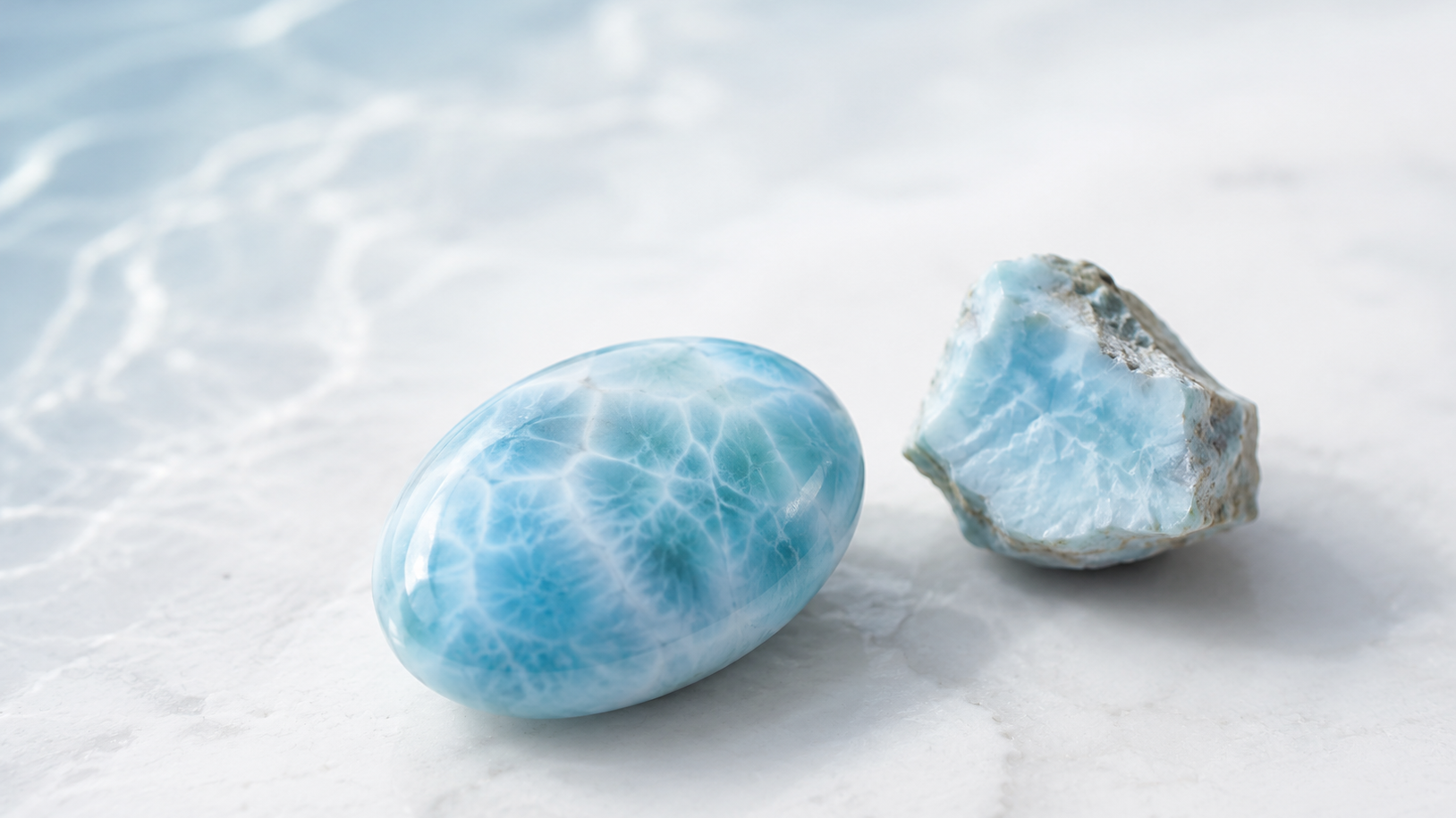 Larimar stone on soft white background