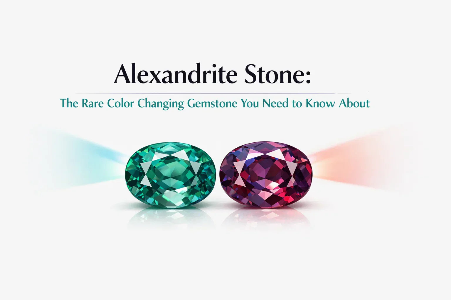 Alexandrite stone showing color change from green to red with arrow illustration, highlighting its rare color-changing property
