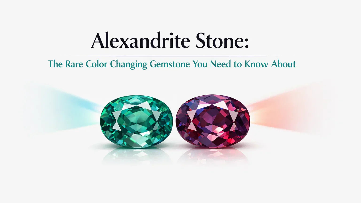 Alexandrite stone showing color change from green to red with arrow illustration, highlighting its rare color-changing property