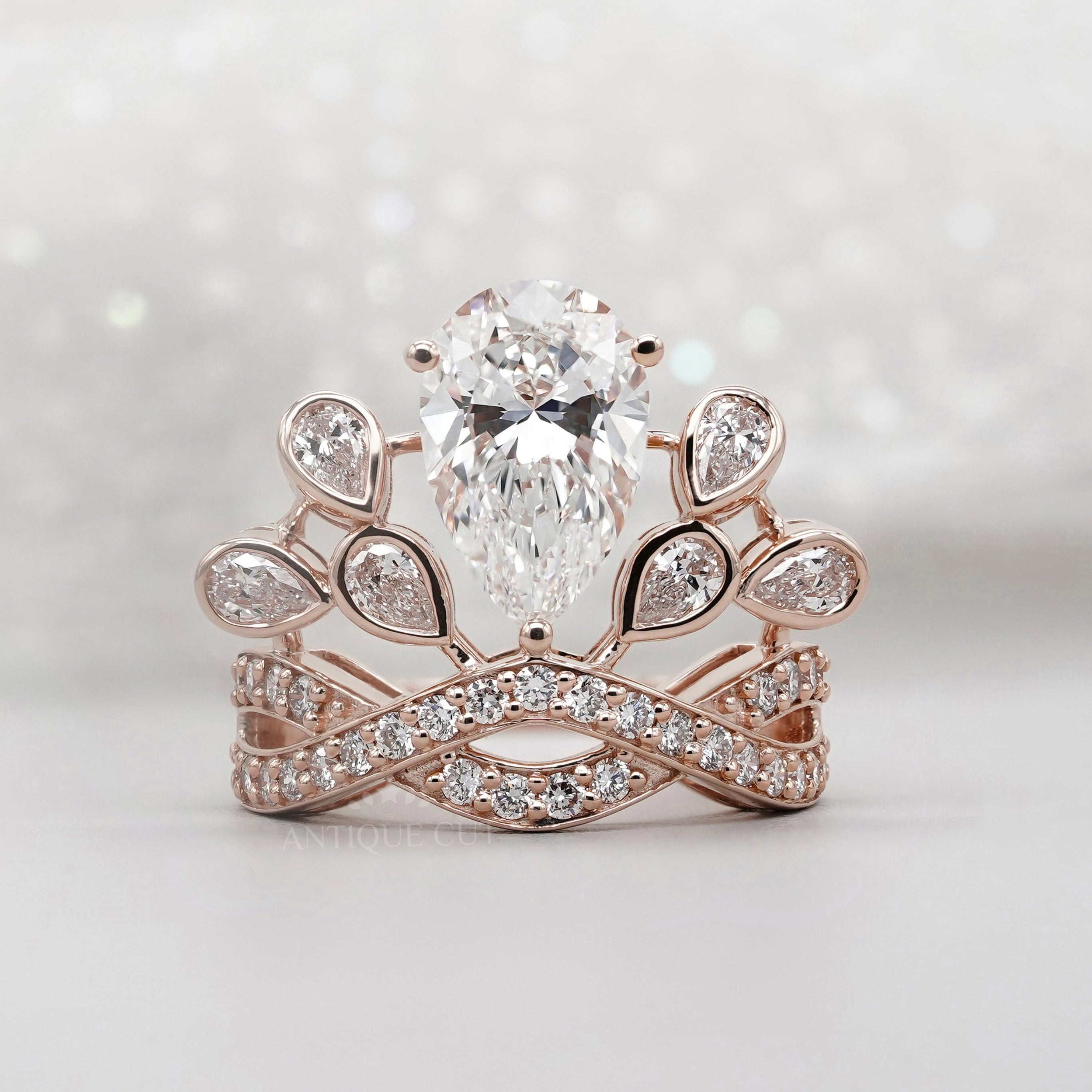 Pear shaped lab diamond ring in rose gold