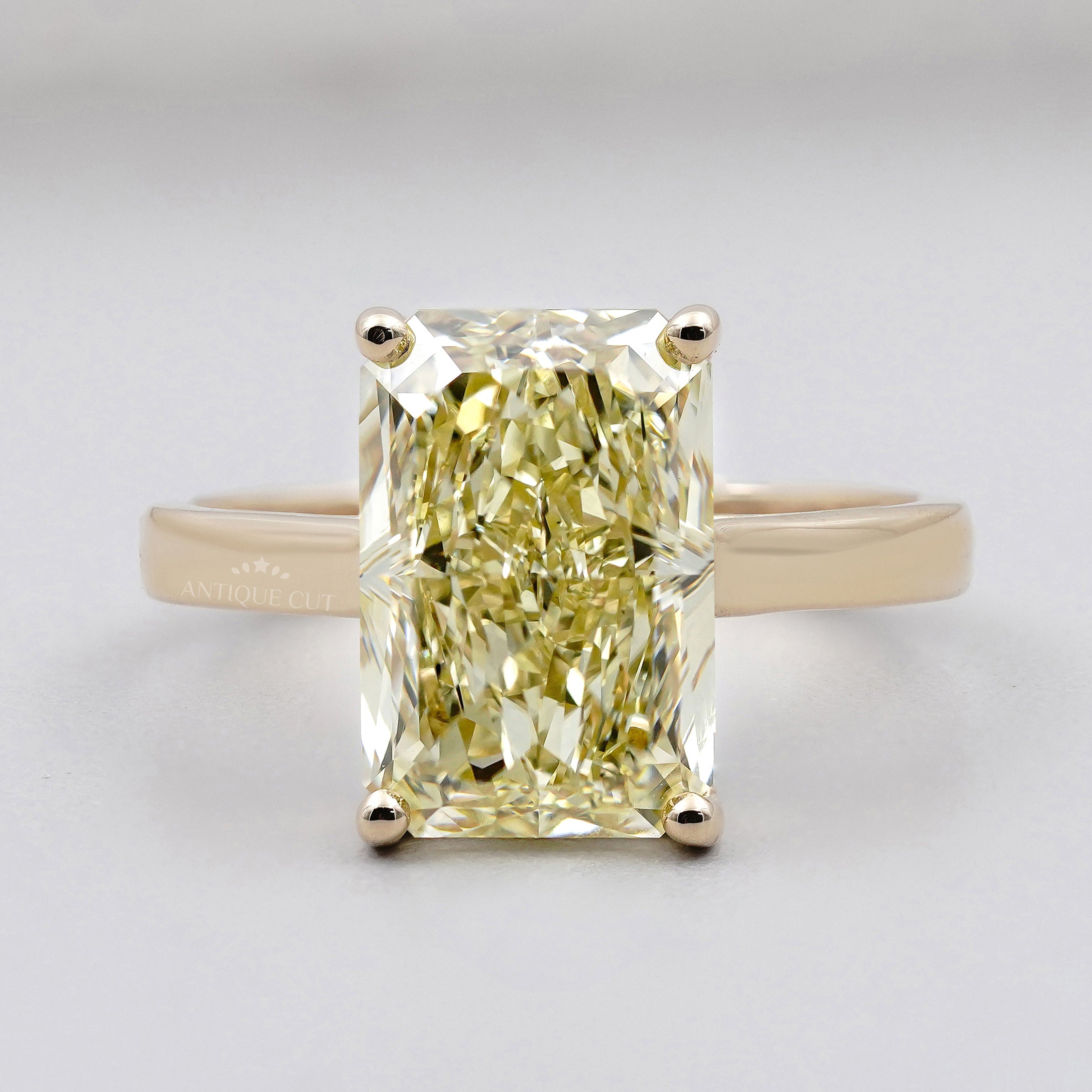 Radiant Cut Fancy Yellow Diamond Ring Solitaire 4 Prong