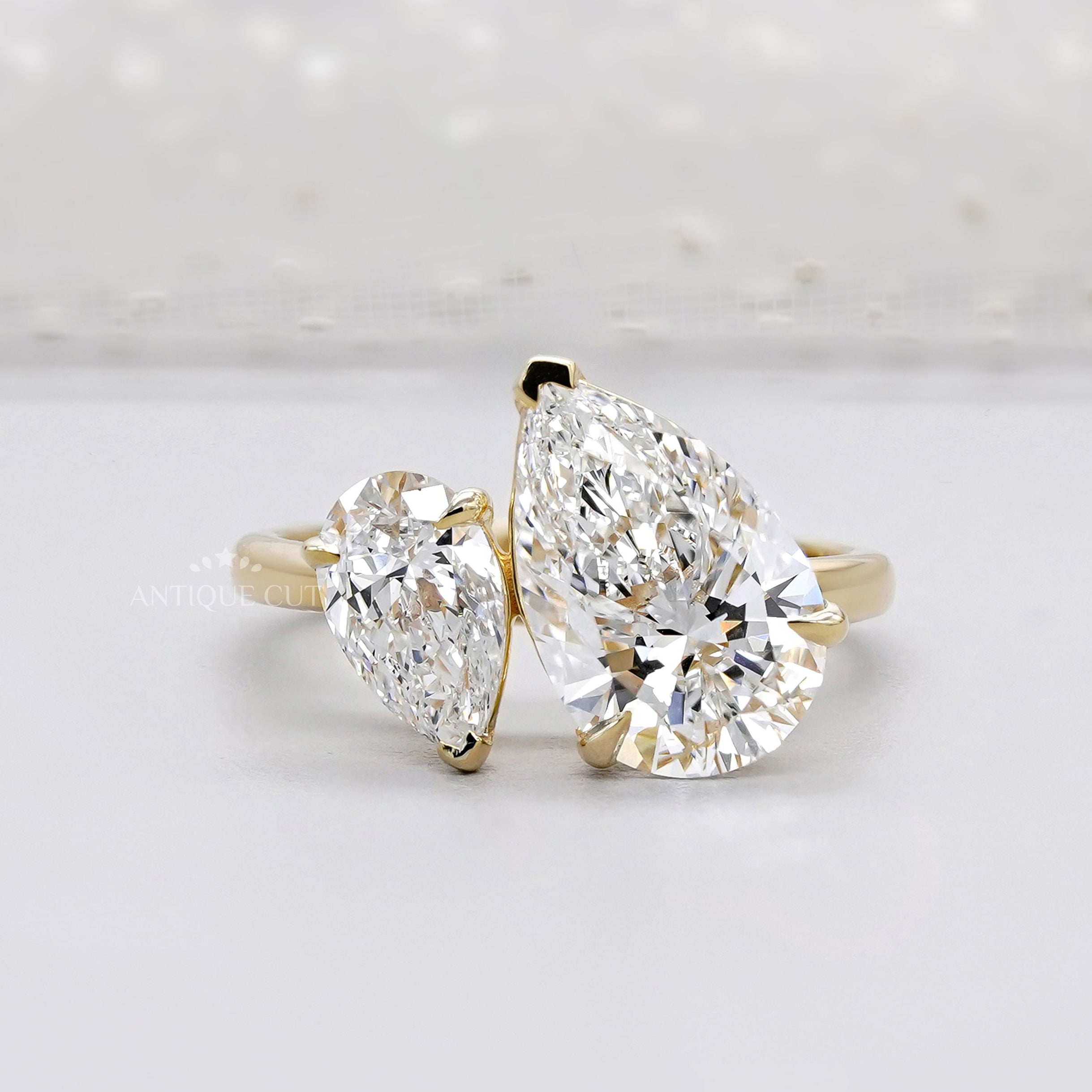 Toi Et Moi two pear diamond engagement ring in yellow gold