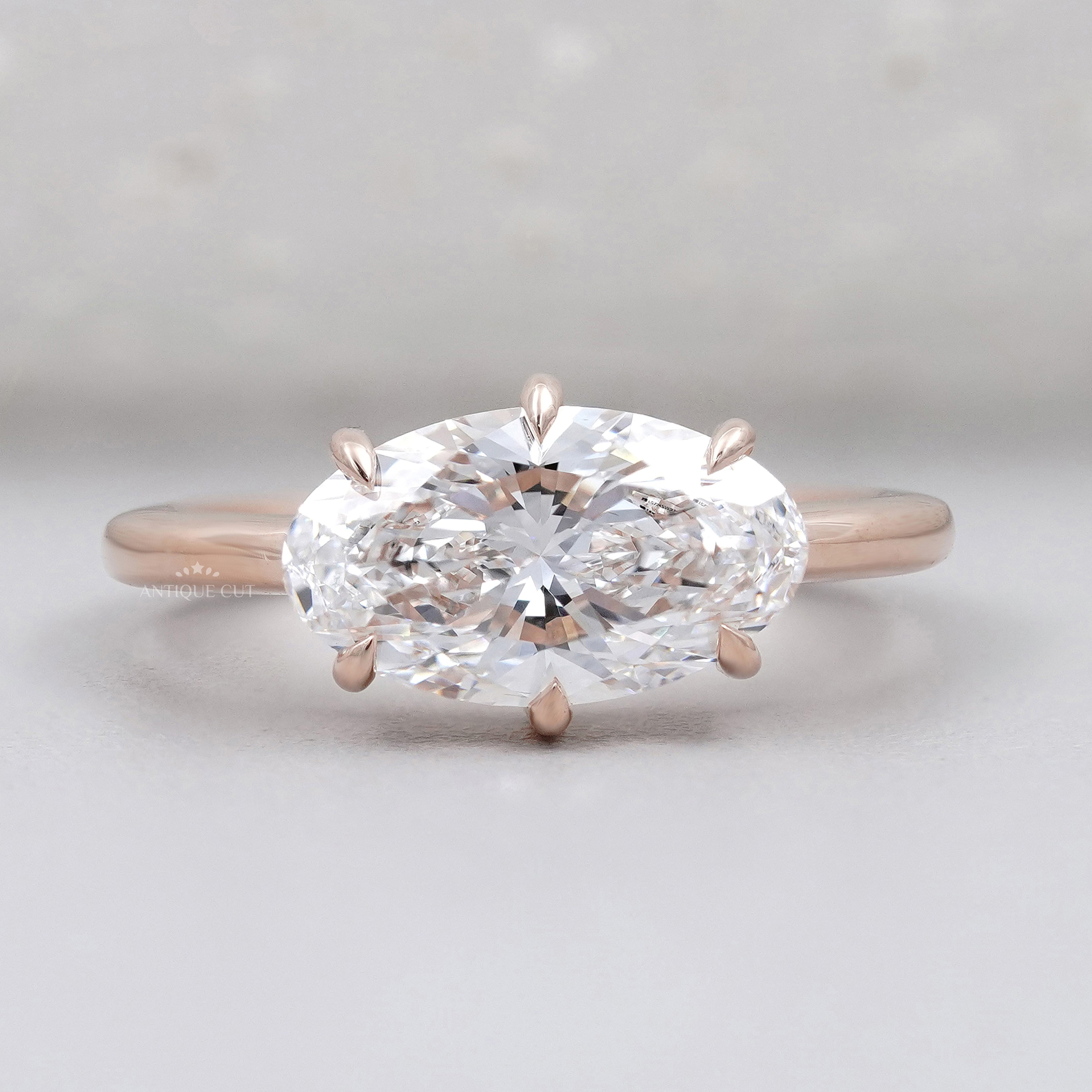 East West Oval Cut Ring With Solitaire Diamond , 6 prong engagement ring, IGI Certified - Lab Grown Diamond
