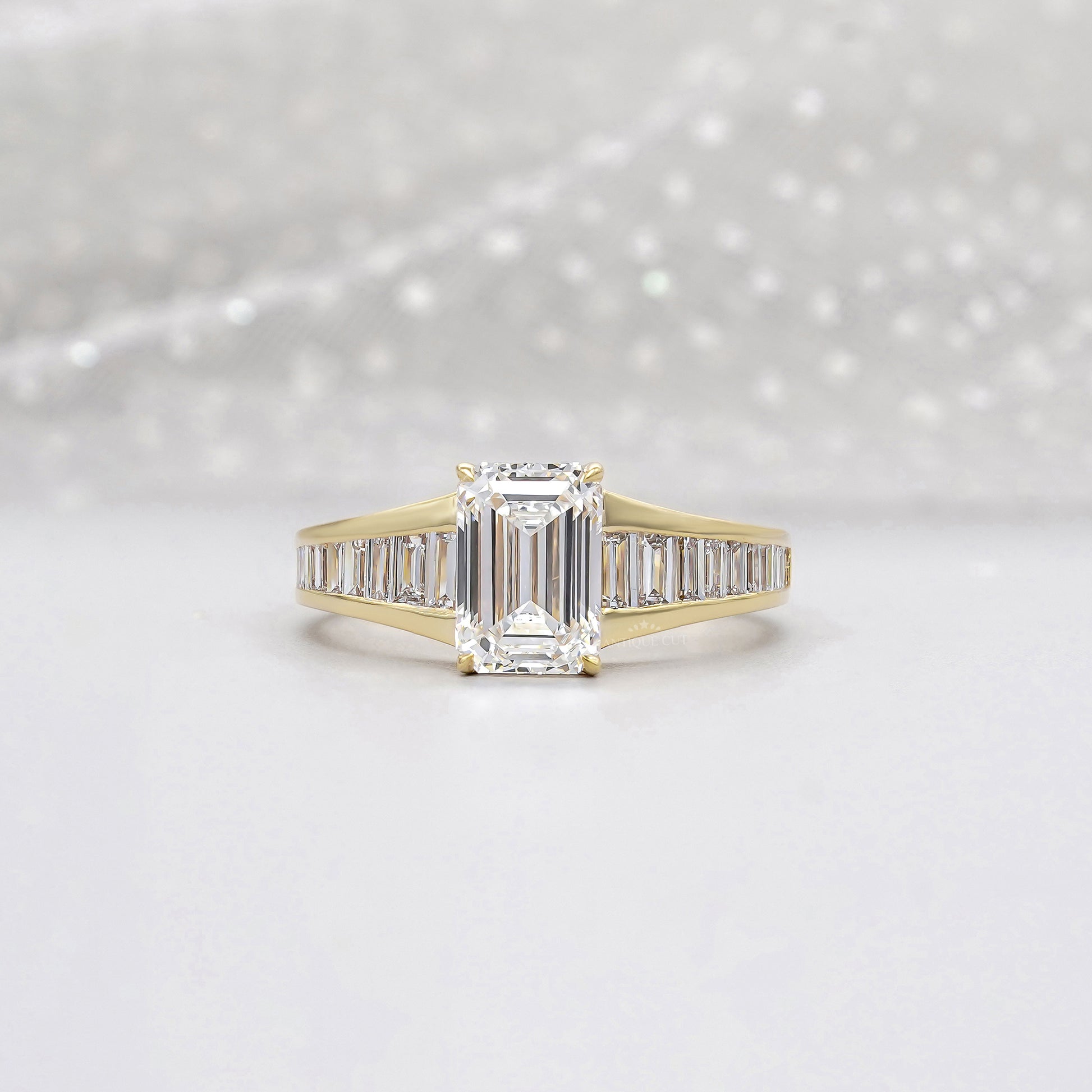 Emerald 3.70tcw Lab Diamond Ring with Baguette Sides | IGI Certified