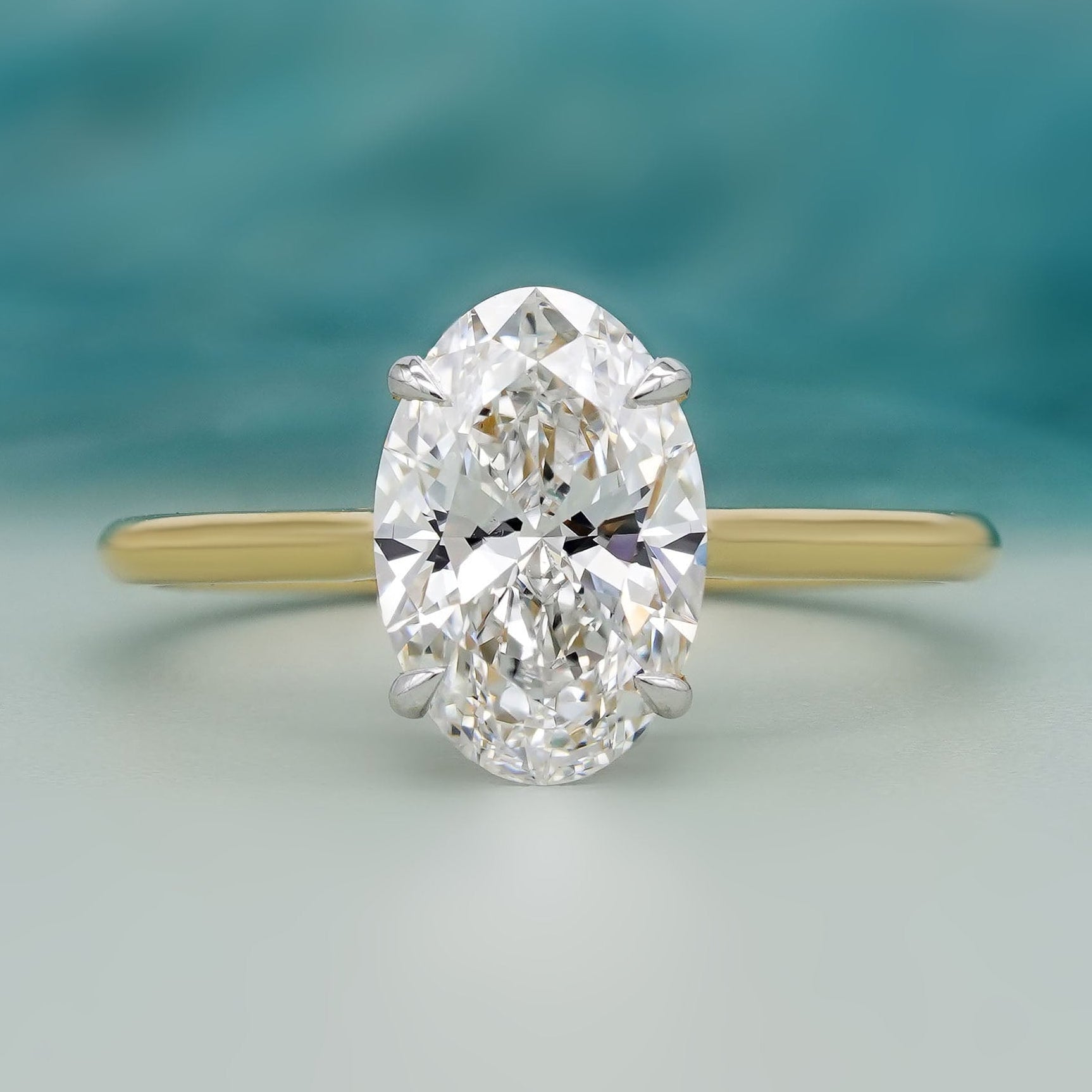 Oval solitaire lab grown diamond engagement ring