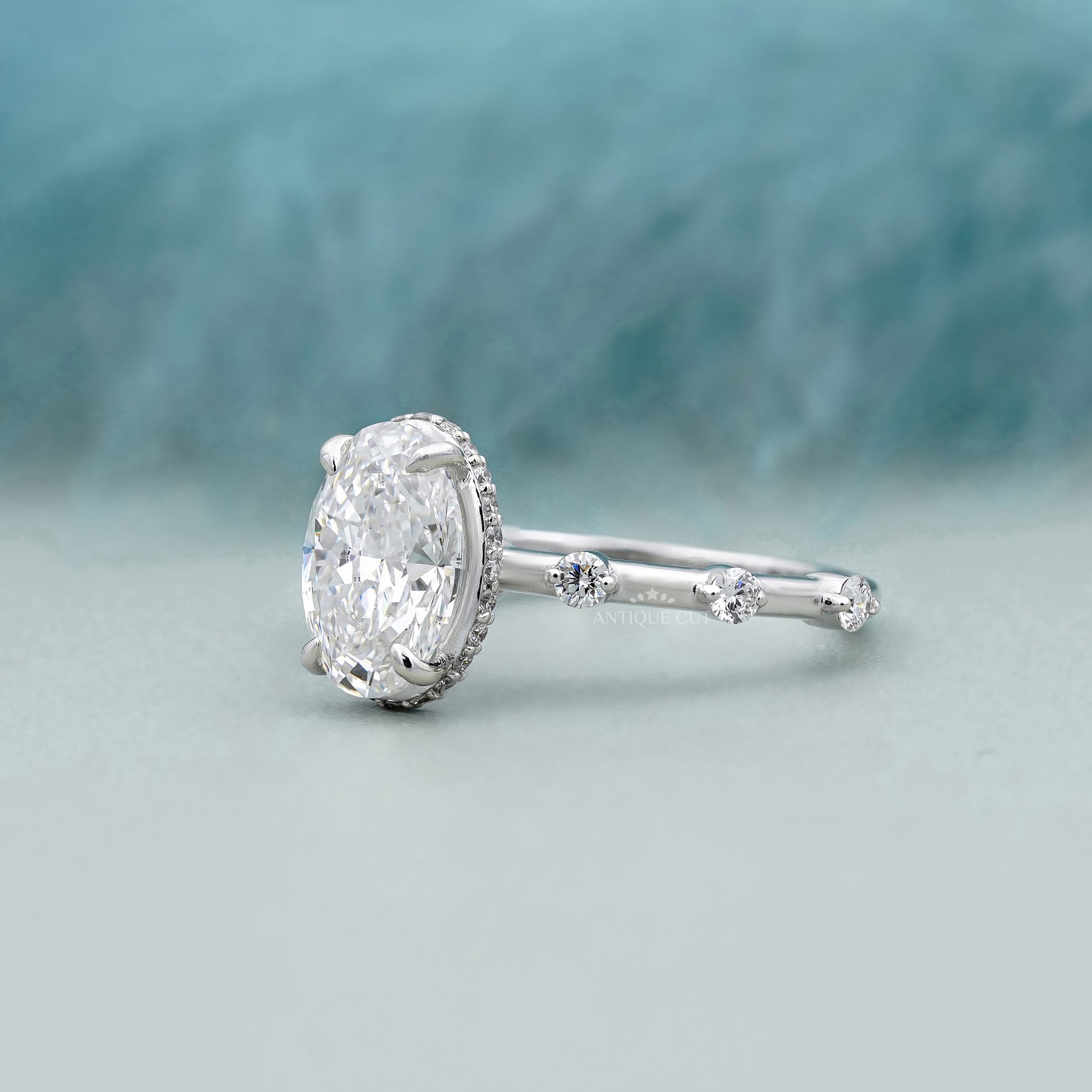 2.00ct Oval Engagement Ring • 0.30ct Diamond Accent Band • White Gold Oval Cut Ring • Classic 2ct Solitaire Ring