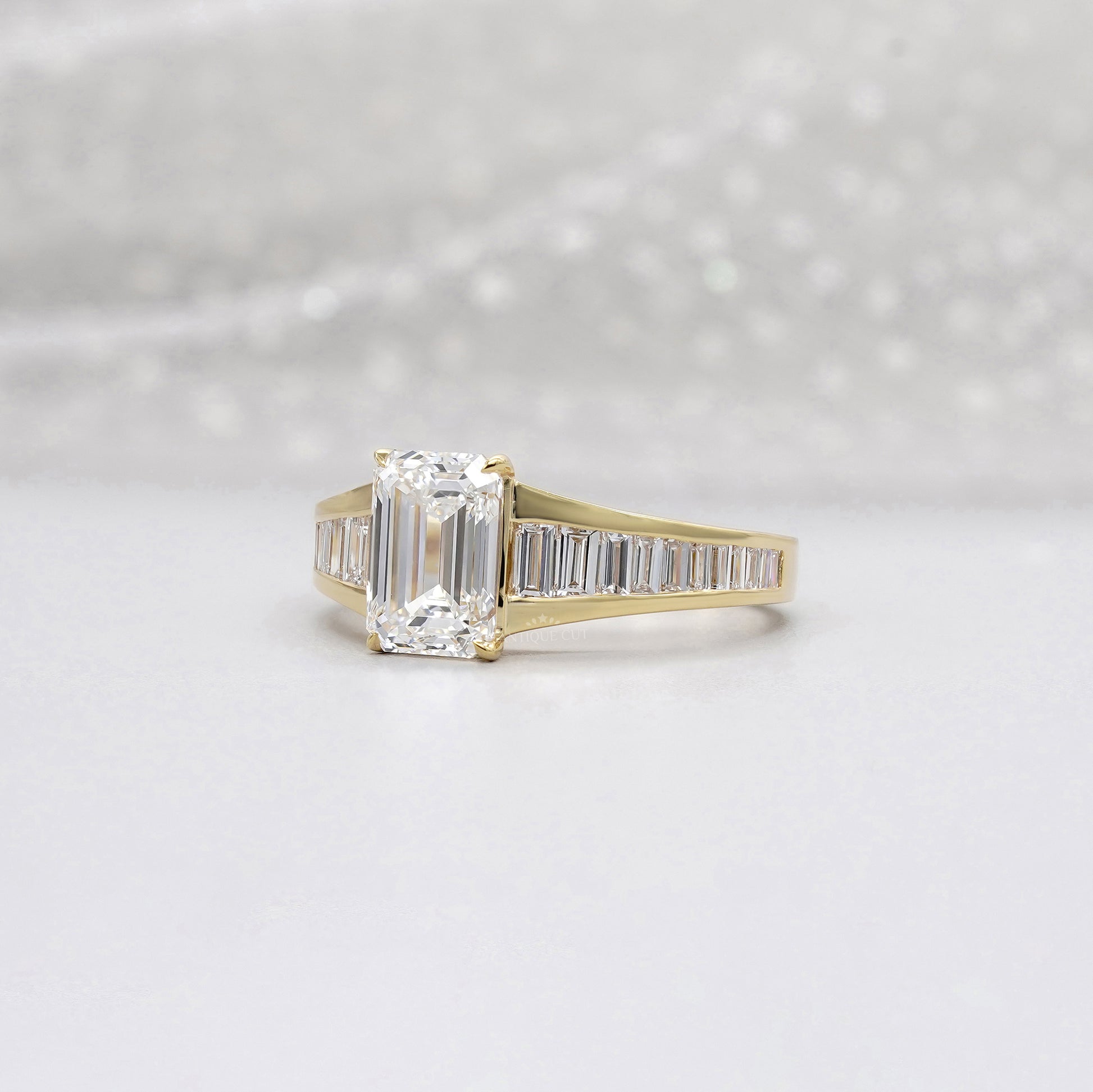 Emerald 3.70tcw Lab Diamond Ring with Baguette Sides | IGI Certified