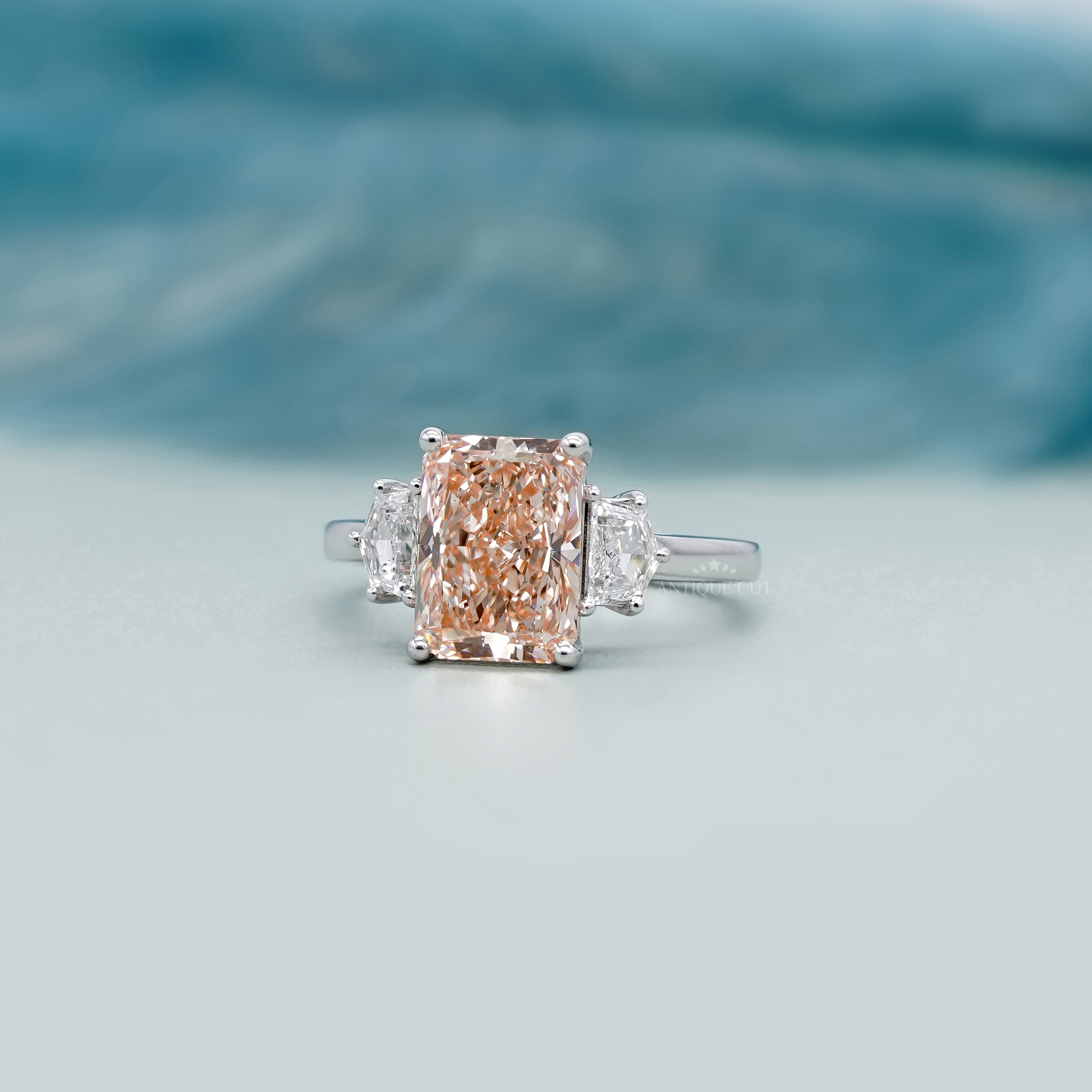 Radiant 3.60tcw Fancy Orange Lab Diamond Ring | IGI Certified | Three Stone White Gold