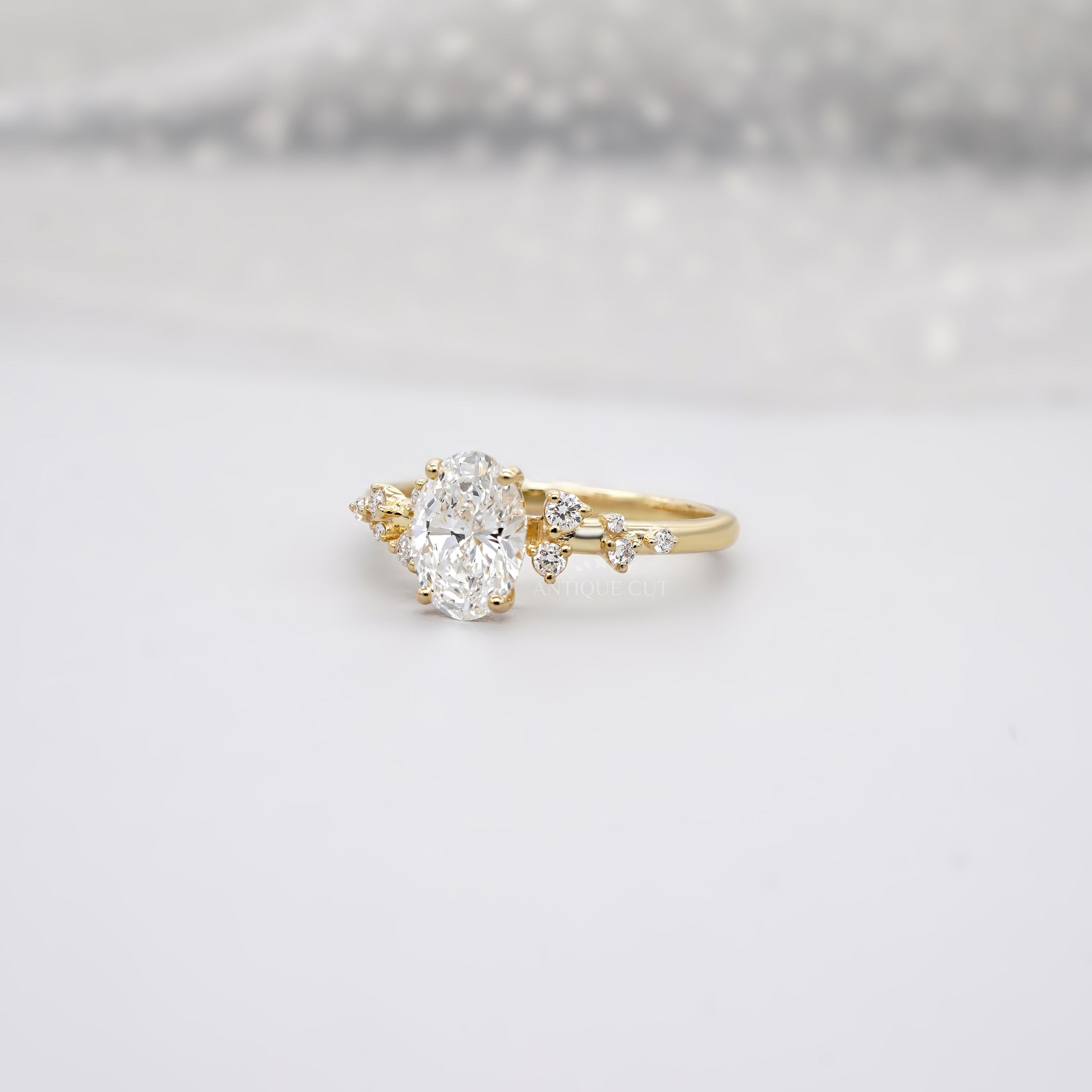 Oval 1.50tcw Lab Diamond Cluster Ring | Yellow Gold | Unique Side Design | IGI Certified