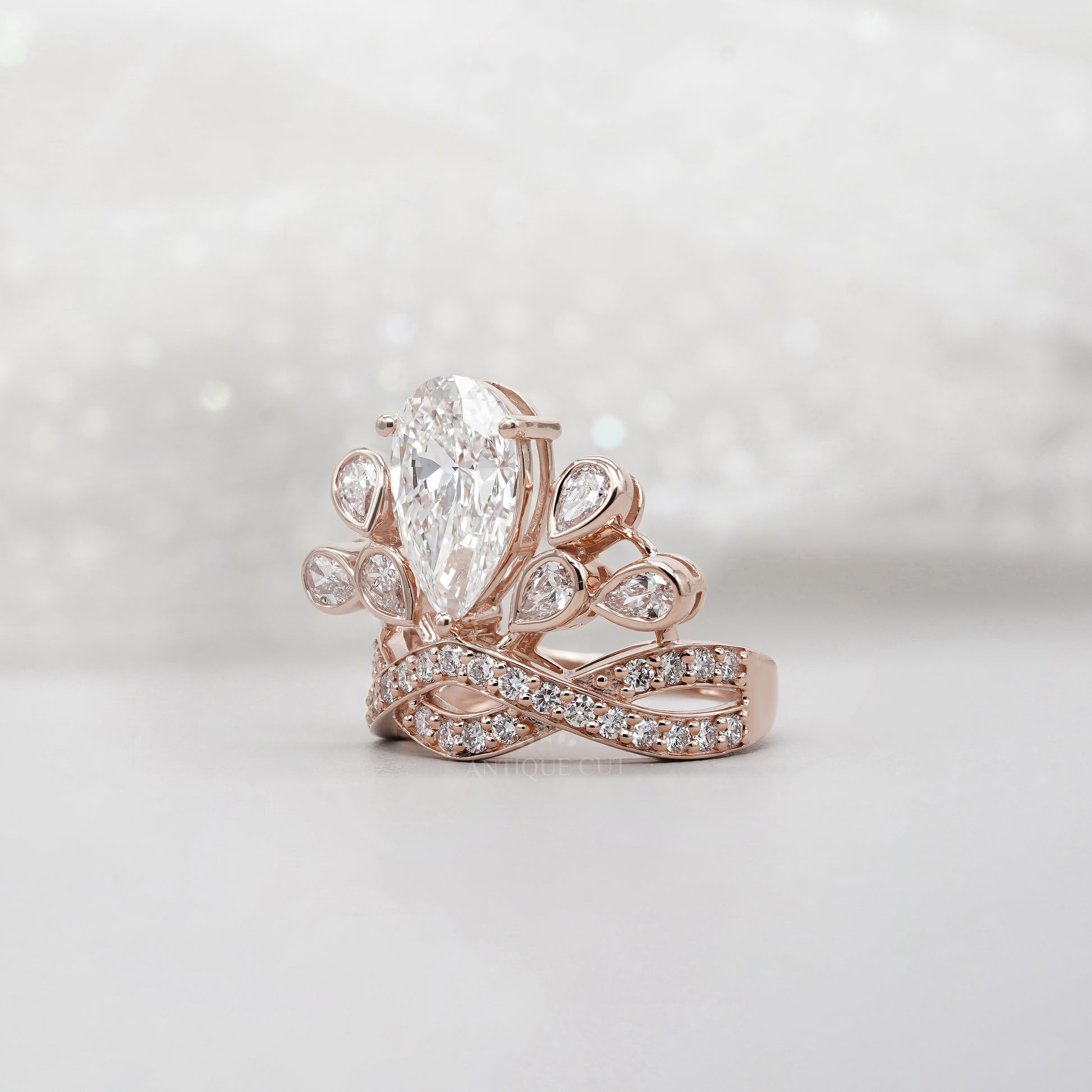 Elegant 4.50tcw Pear Lab Diamond Ring with Tapered Side Stones | IGI Certified | DEF Color | Custom Gold Options