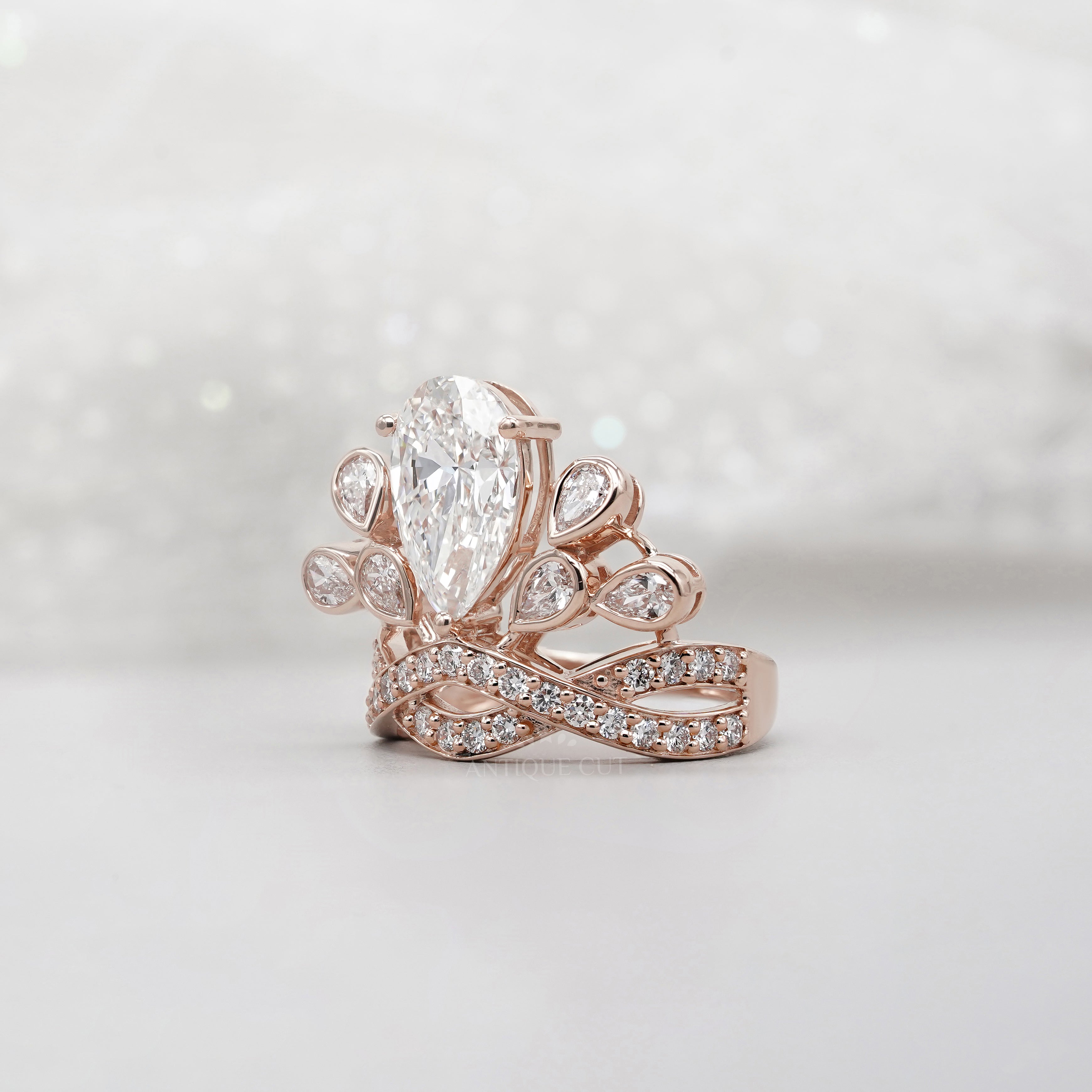 Elegant 4.50tcw Pear Lab Diamond Ring with Tapered Side Stones | IGI Certified | DEF Color | Custom Gold Options