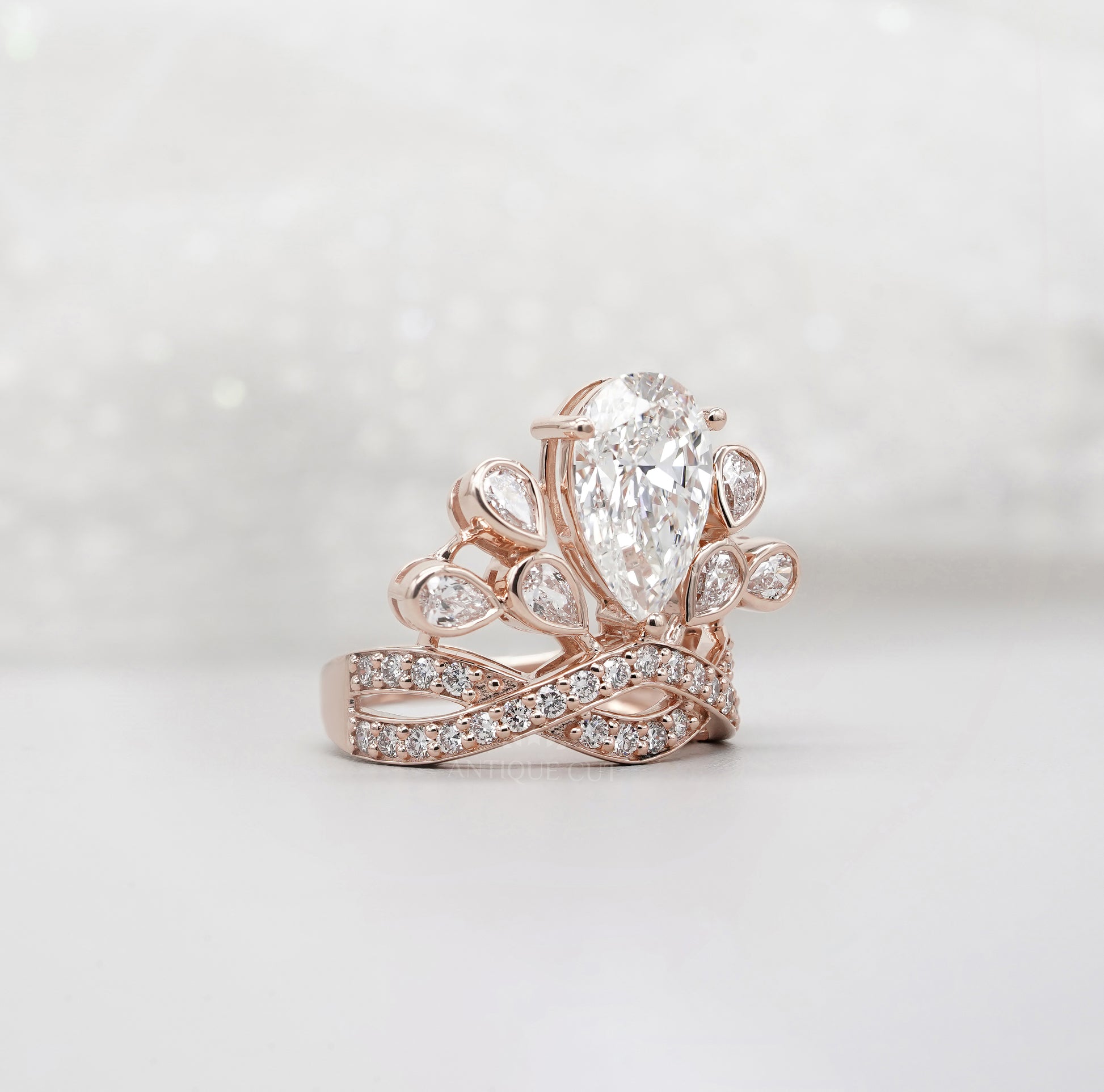 Elegant 4.50tcw Pear Lab Diamond Ring with Tapered Side Stones | IGI Certified | DEF Color | Custom Gold Options