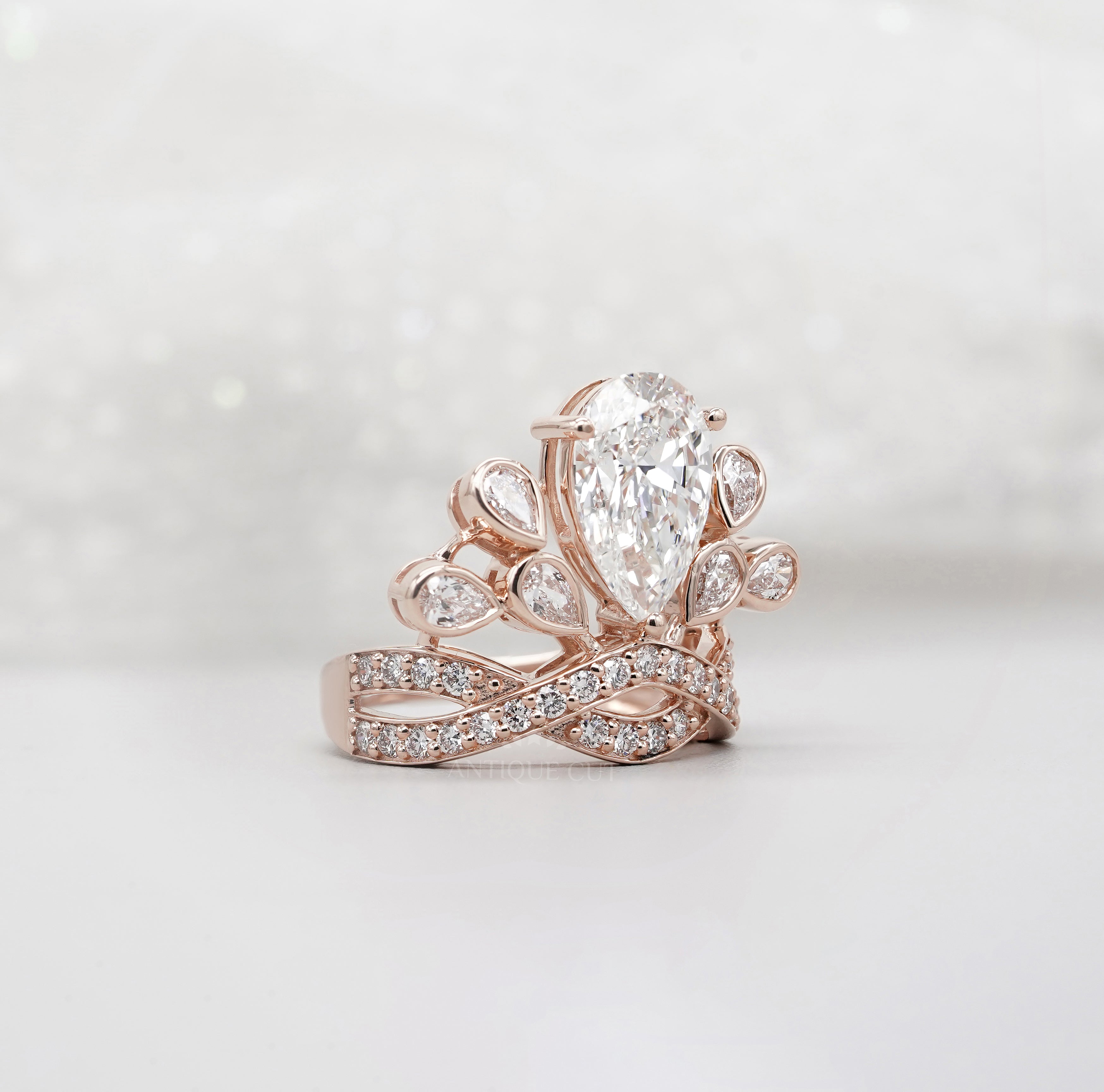 Elegant 4.50tcw Pear Lab Diamond Ring with Tapered Side Stones | IGI Certified | DEF Color | Custom Gold Options
